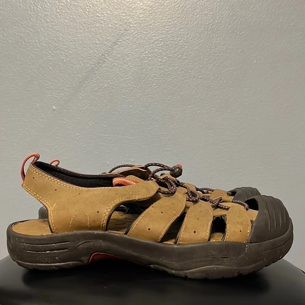 Ozark Trail Closed Toe, Open Sides Sandals Color is Tan, Mens size 9